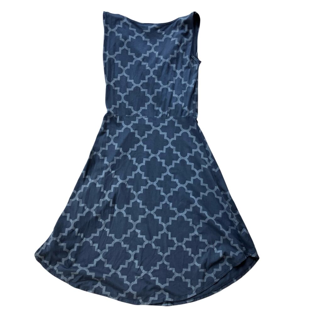 Blue Platypus Faux Wrap Trellis Print Dress Size Sm Bamboo Indie Summer Coastal - Picture 3 of 6